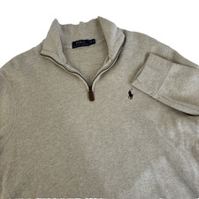 Mens Polo Ralph Lauren 1/4 Zip Pullover Sweater Size Medium Beige Cotton Preppy