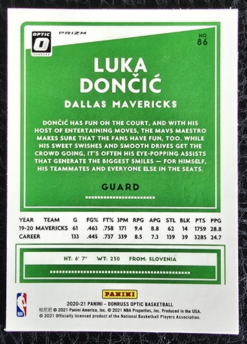 2020-21 DONRUSS OPTIC LUKA DONCIC CHECKERBOARD SILVER MAVERICKS LAKERS MVP MINT - Picture 2 of 3