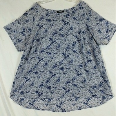 Premise Women's 1X Blue Paisley Short Sleeve Flowy Pleated Back Top Size XL