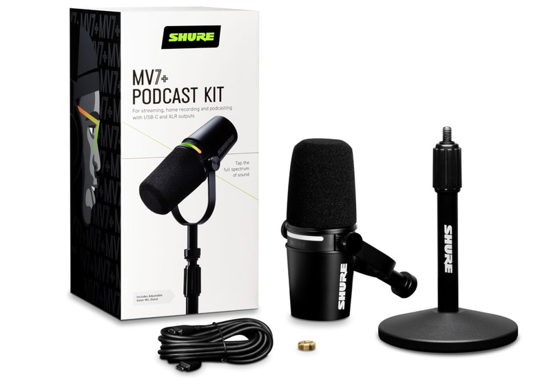 Shure MV7+-K Podcast XLR/USB Microphone Bundle with Desktop Stand (Black)