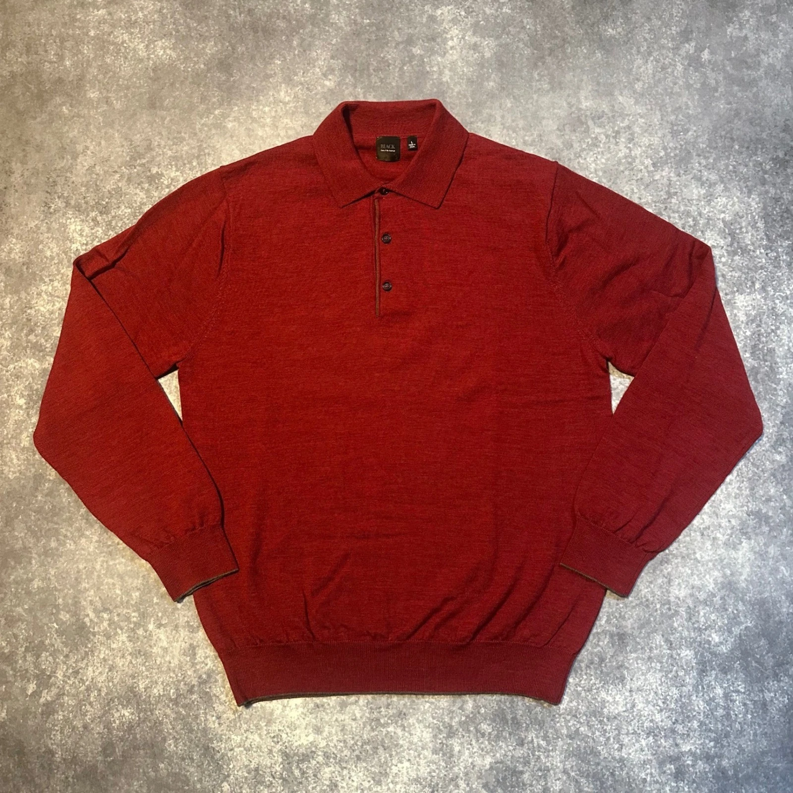 Vintage BLACK by Saks Fifth Avenue Men's Red Long Sleeve Polo Sweater L Wool