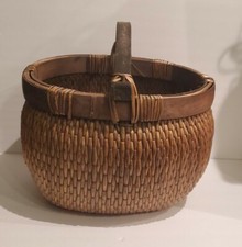 Vintage Antique Large Woven Willow Basket w/Wood Handle