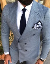 DESIGNER ZWEIREIHER HERRENANZUG DOPPELREIHER MODERN KARIERT TAILLIERT SLIM FIT