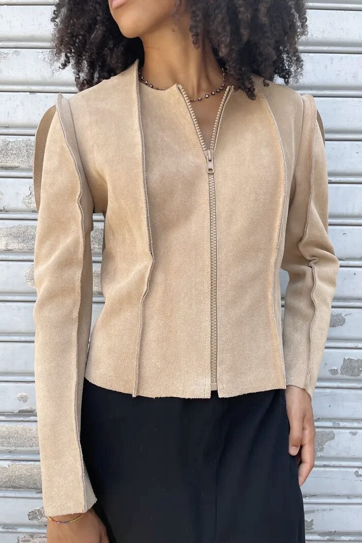 03aw Martin Margiela オイルドジャケット ベージュ MAISON MARTIN MARGIELA H&M 0154743 Pattern Cut Jacket Suede