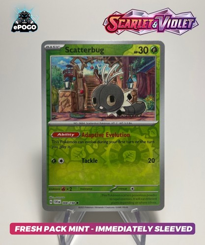 Juego de cartas coleccionables Pokémon Holograma inverso Scatterbug 008/198: Base escarlata y violeta FRESCO COMO NUEVO 🐜 - Imagen 1 de 2