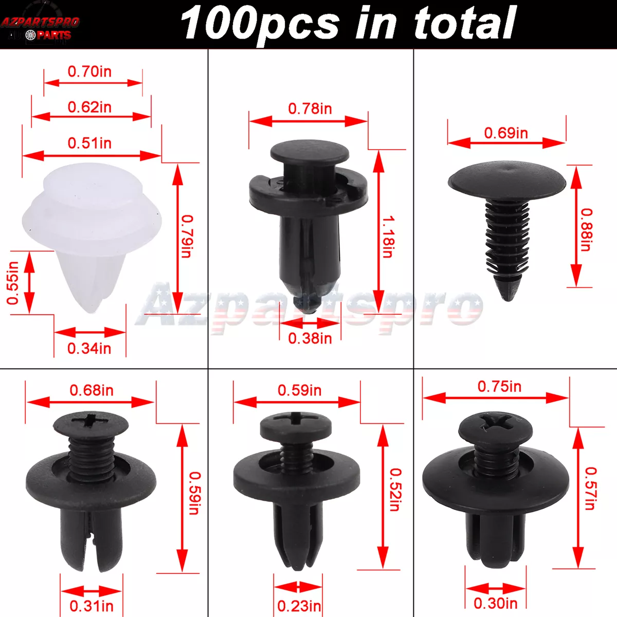 Auto Body Clips Plastic Rivets Nylon Bumper 100 PCS Fasteners Fender Rivet  Clips