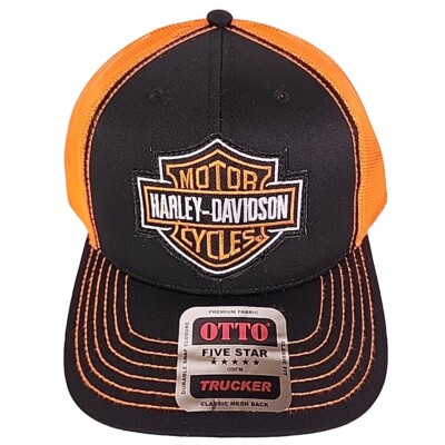 Harley Davidson Orange Custom Trucker Patch Hat Otto Cap Motorcycle