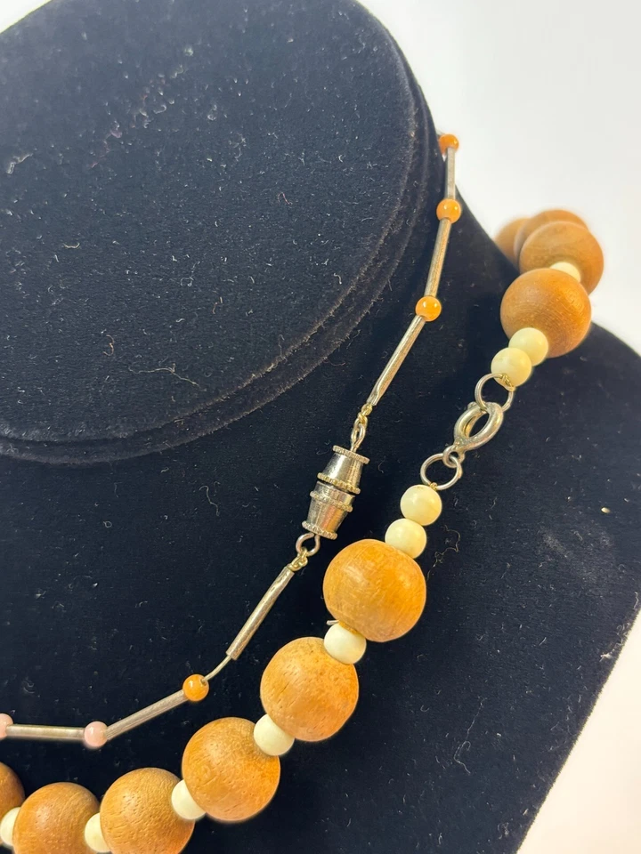 Lote Collares Madera y Piedra Azul Cuentas Gruesas y Delicadas Moda Boho Foto 3 de 4