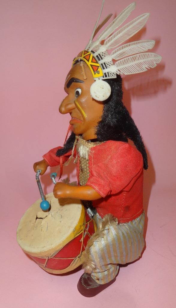 INDIAN DRUMMER JOE w DRUMS NATIVE AMERICAN TIN BATTERY OP. TOY