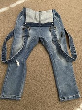 KIDS LIL MR BLUE DISTRESSED/RIPPED FAUX OVERALLS JEANS SIZE 3 ADJUSTABLE WAIST