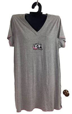 1X 2X Rene Rolfe Embroidered Plus Size Women's 100% Cotton Sleep Shirt GRAY NWOT