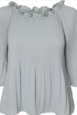 NWT Vero Moda Womens Sage Pleated Off Shoulder Flutter 3/4 Sleeve Blouse Lg