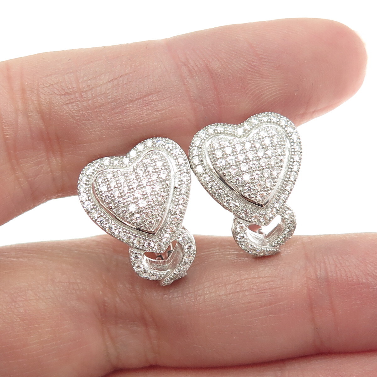 Sterling Silver Heart Earrings With Blue Topaz & CZ - 925 Silver Studs, Nickel Free