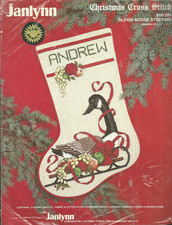 "GOOSE  SLEIGH" XMAS STOCKING - Counted X-Stitch STOCKING KIT - Janlynn - VTG 