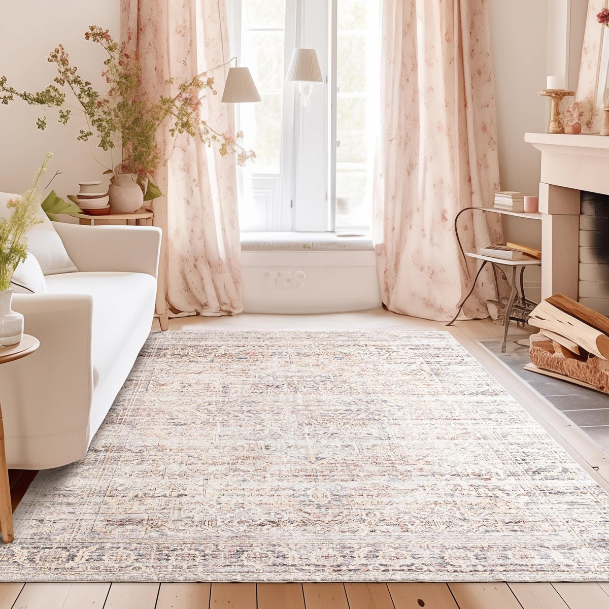 Pink Floral Rug Blush Pink Nursery Rug Pink Boho Rug Nursery Rug