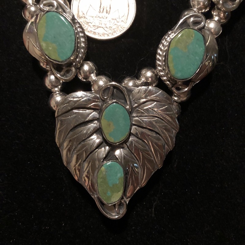 Native Jeweler Genuine polished BLUE GEM Turquoise Squash Blossom Necklace
