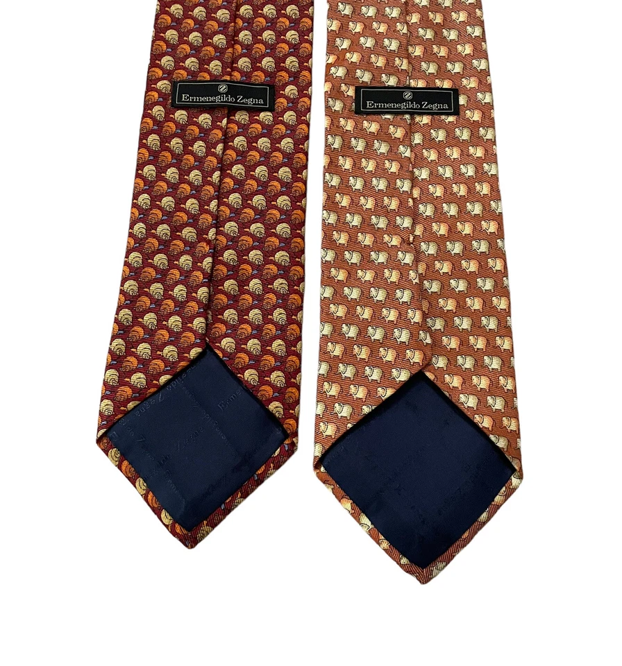 Ermenegildo Zegna Hombre Lote de 2 Corbatas Elefantes y Caracoles Naranja Seda/Lino Usado en Excelente Condición Foto 2 de 4