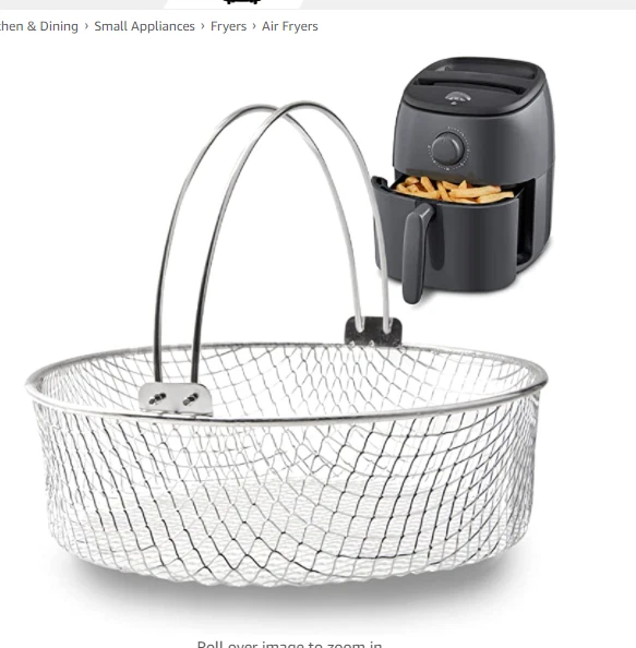 Air Fryer Basket Stainless Steel Mesh Basket for Air Fryer Accessory with Handle