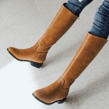 Women's Low Heel Mid-Calf Knee High Riding Boots Shoes Zipper Casual 50/52/54