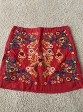 Altar'd State Red Floral Embroidered Linen Blend Boho Folk Mini Skirt Sz Large