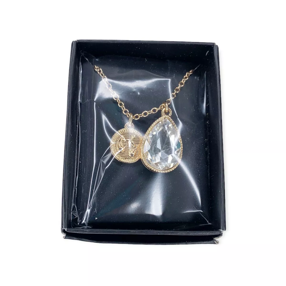 Avon Libra Zodiac Charm Necklace Clear Air Sign Teardrop Stone Birthday