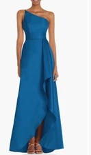 Alfred Sung One-Shoulder Satin Gown Classic Blue New Size 6