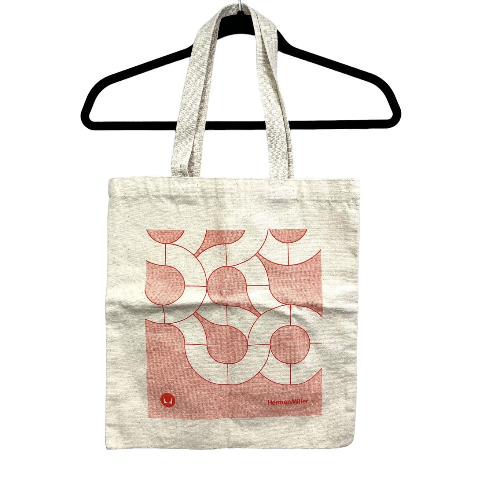 Herman Miller Canvas Tote Bag Double Straps Graphic Print Logo Beige Size M