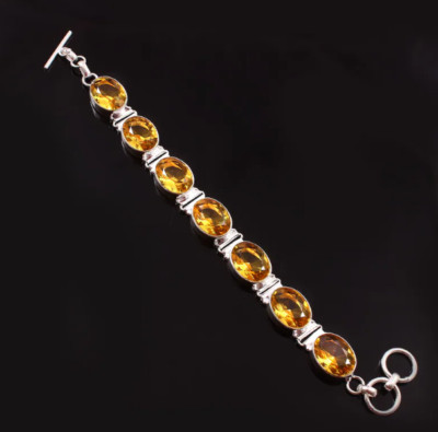 Citrine Yellow Gemstone 925 Sterling Silver Handmade Bracelet Jewelry Sz 7-8''
