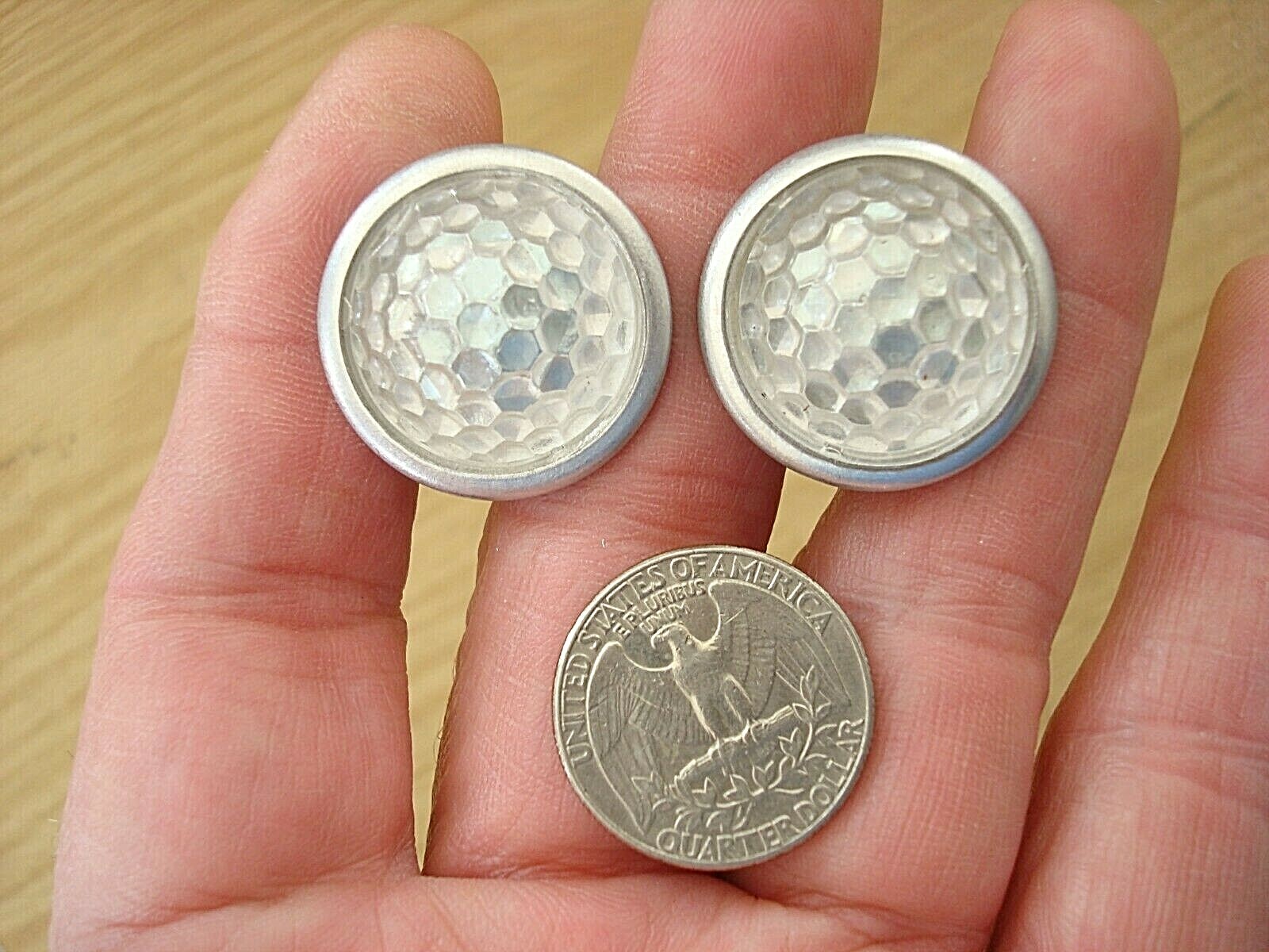 2 VINTAGE JEWEL DOMED WHITE REFLECTORS, LICENSE PLATE TOPPER,PLATE