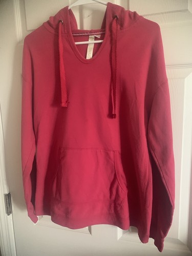 Green Tea Hoodie Pullover Sweatshirt Red Pockets Women's Size L Large