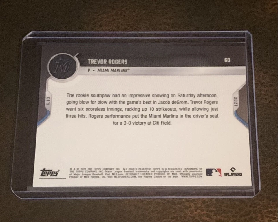 2021 TOPPS NOW #60 TREVOR ROGERS (RC) - NUMBERED 4/25 PURPLE PARALLEL - Image 2 of 2