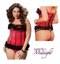 Seven Til Midnight Red Bustier Corset 3X/4X Jacquard Print STM9384XP Ruffles