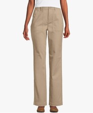 Lands End Utility Pants Womens 12P Tan High Rise Straight Leg Deep Pockets