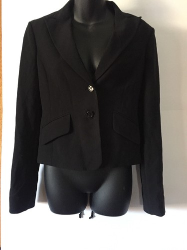 WOMEN'S BLAZER BCBG MAX AZRIA BLACK DOUBLE BUTTON LONG SLEEVE NO POCKETS - Picture 2 of 11