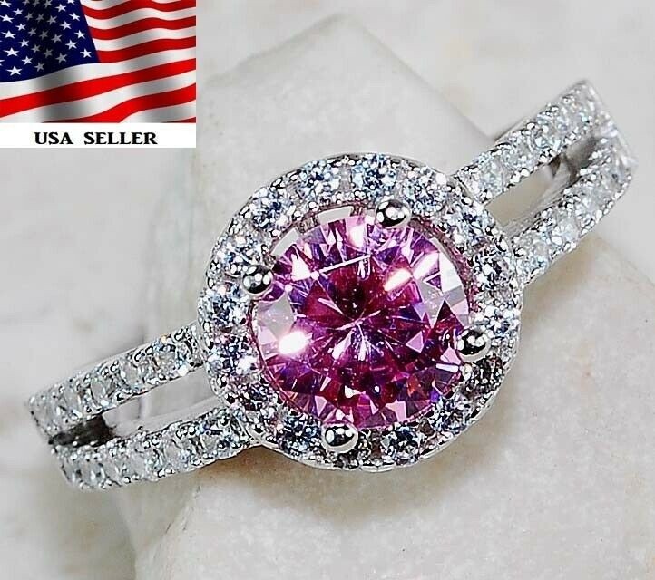 2CT Heat Treated Pink Topaz 925 Genuine Sterling Silver Ring Jewelry Sz 6