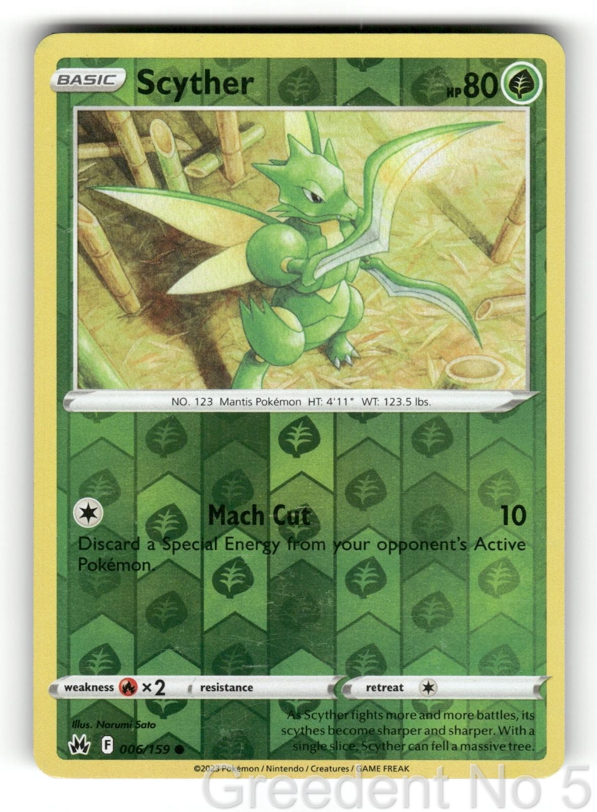 Scyther 006/159 Common Crown Zenith Pokemon Reverse Holo Moderately Played