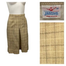 1960s Jantzen Plaid Skirt Wool Pleated Neutral Skirt / Women s XS