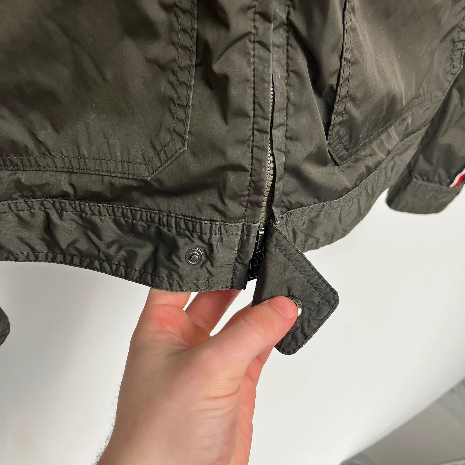 Moncler Lalay Vintage Khaki Green Lightweight Nylon Biker Jacket image 6