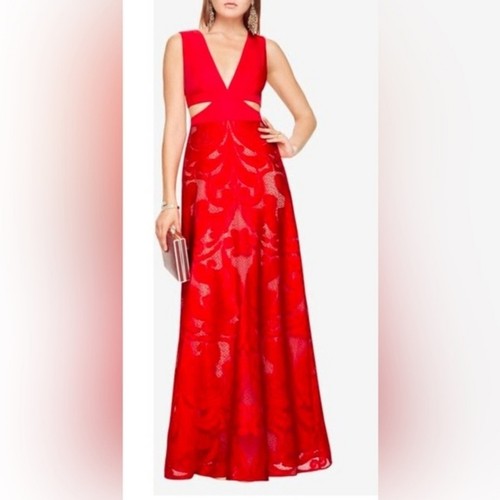 BCBGMaxazria Red Marilyne Cut-out Lace Gown, Size 8
