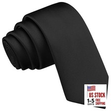 Branduce 2.4" 6cm Mens Solid Skinny Satin Tie Pure Color Slim Necktie Black