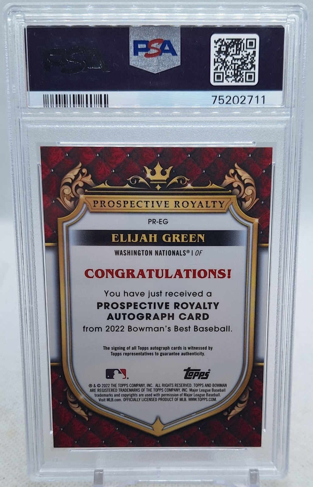 ELIJAH GREEN 2022 BOWMAN BEST ATOMIC REFRACTOR CRYSTAL RED #08/25 AUTO PSA 10 view 2