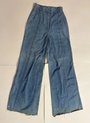 Vintage 70s Foxmoor Bell Bottom Wide Leg Jeans Retro Hippie Sz 5 Boho Distressed - Image 1 of 4