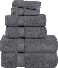 Zero Twist Cotton Towels 6 Piece Grey Bathroo...