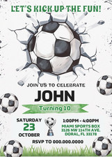 Digital Football Soccer Birthday Party Invita...