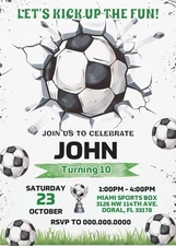 Digital Football Soccer Birthday Party Invitation Personalized Texts 3