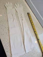 Vintage White Gloves White Nylon Full Length Buttons At Wrist