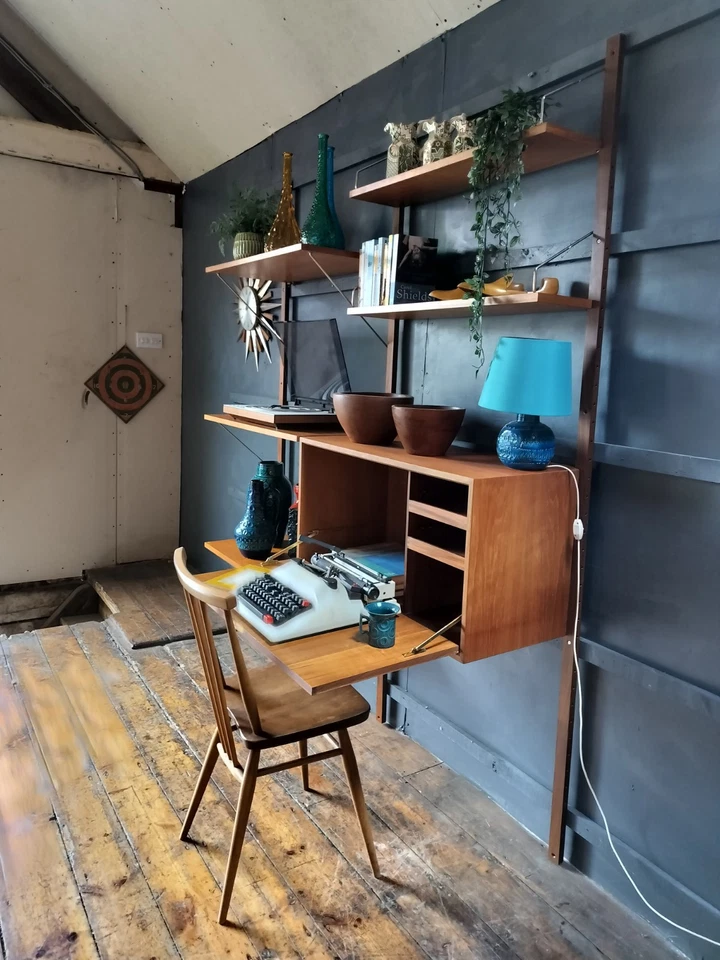 MCM 1960s Vintage Danish Cadovius Royal System Teak Wall Shelving Workspace Desk - Image 4 of 4