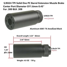 5/8x24 TPI .300 BLK Extension Muzzle Brake Compensator Solid Aluminum Tube