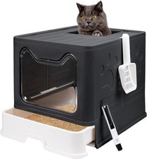 Foldable Cat Litter Box Top  Front Entry Easy Clean Drawer Anti-Splash