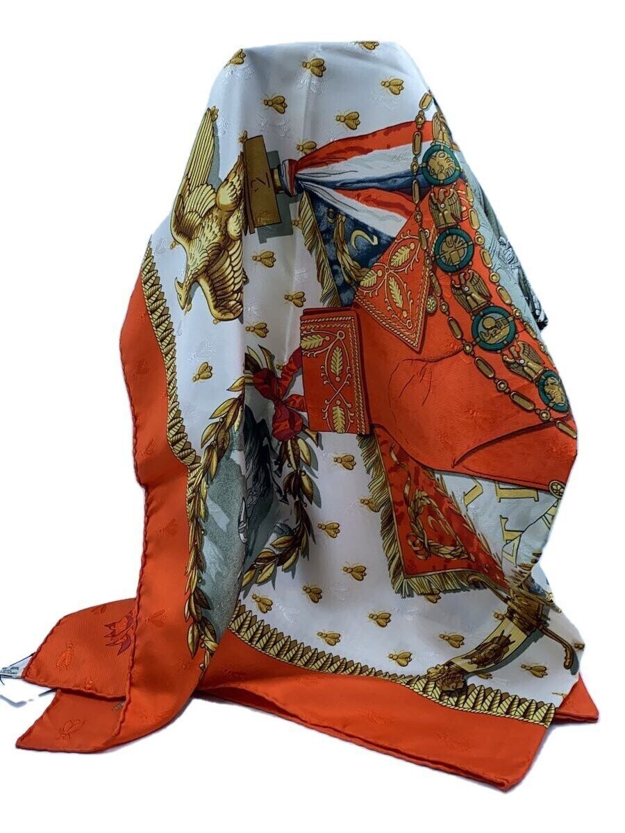 HERMES Napoleon silk scarf in vibrant orange